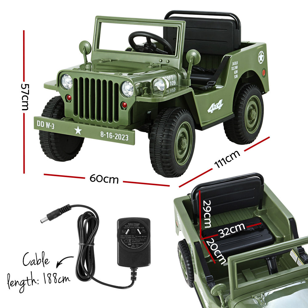 Jeep Rigo Kids Ride On Car Off Road Military Toy Cars 12V Olive