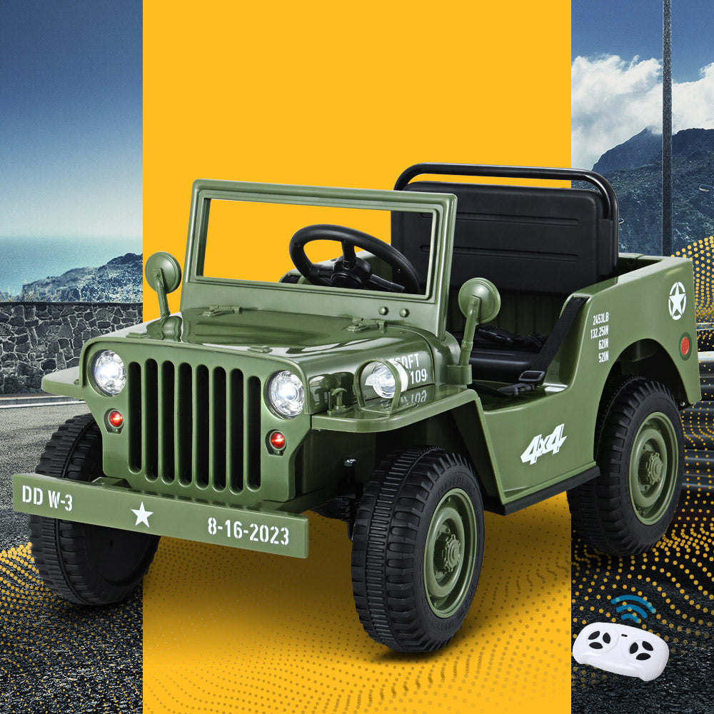 Jeep Rigo Kids Ride On Car Off Road Military Toy Cars 12V Olive