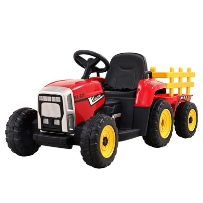 Rigo Ride On Car Tractor Trailer Toy Kids Electric Cars 12V Battery Red