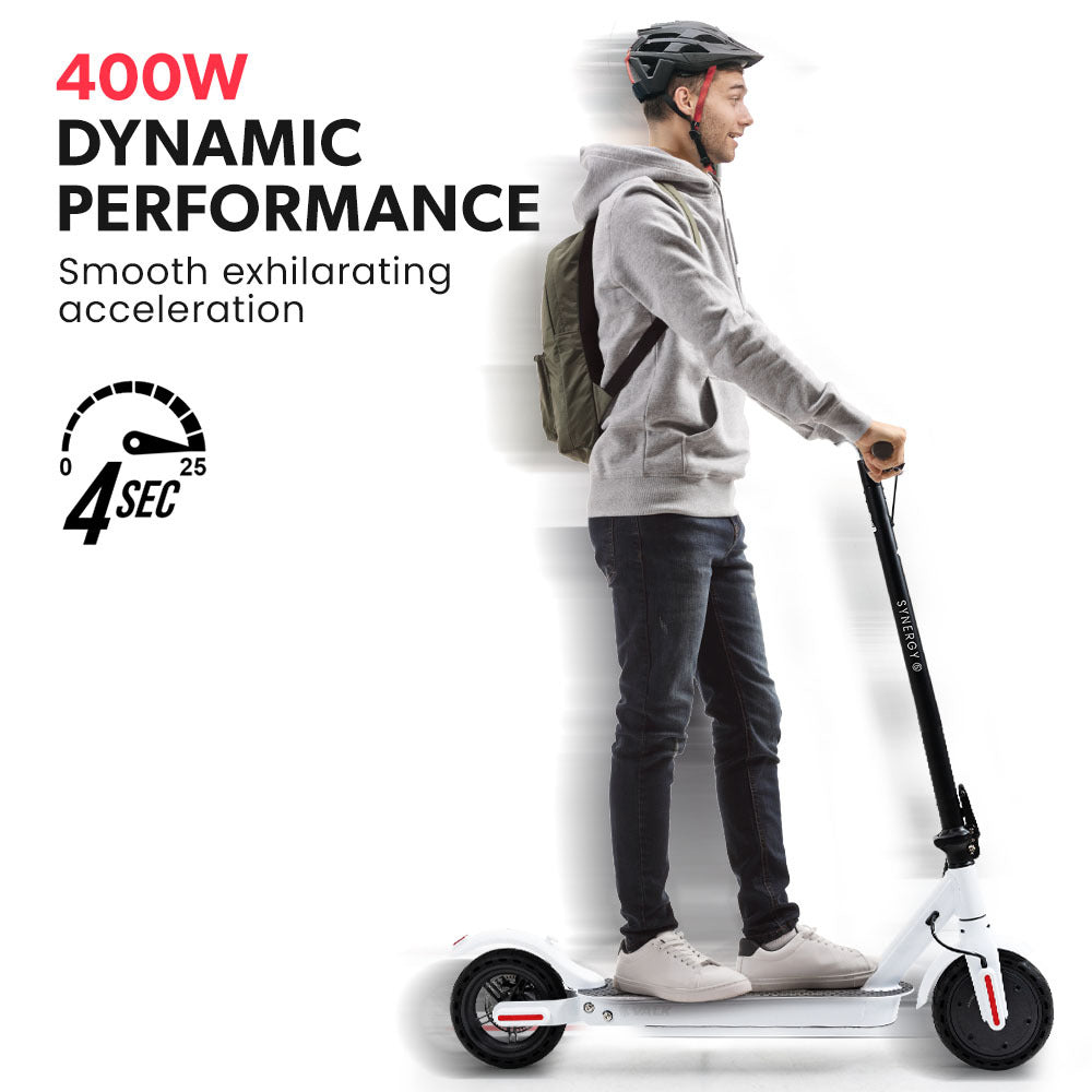 VALK 400W Electric Scooter, with Suspension for Adults Portable Folding Ride On,Synergy 5 MkII White