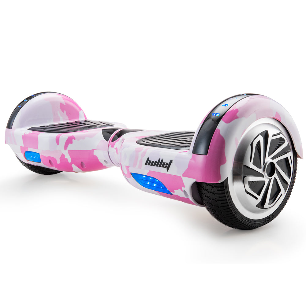 BULLET Electric Hoverboard Scooter 6.5 Inch Wheels, Colour LED Lighting, Carry Bag, Gen III Pink Camo