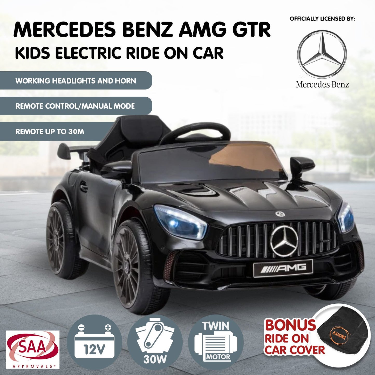 Mercedes Benz Licensed Kids Electric Ride On Car Remote Control - Black