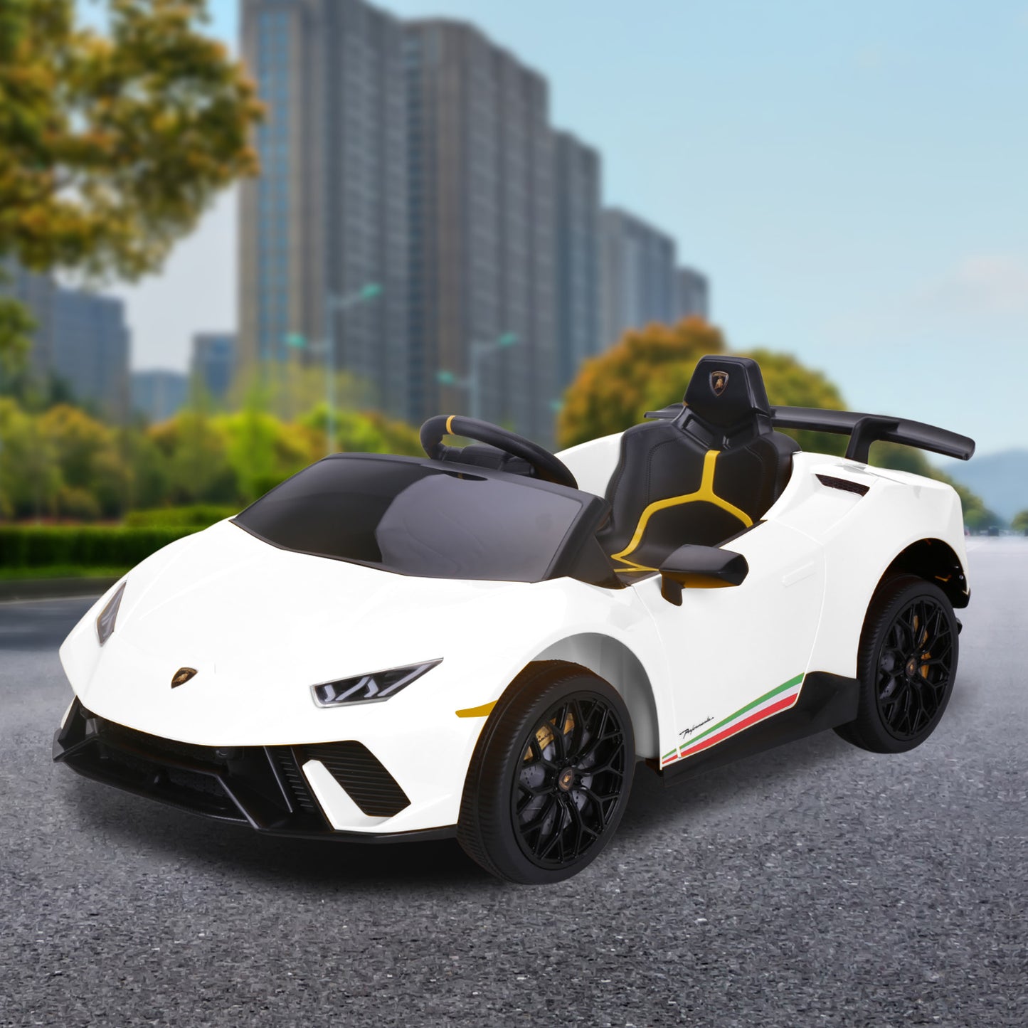 Lamborghini Performante Kids Electric Ride On Car Remote Control by Kahuna - White