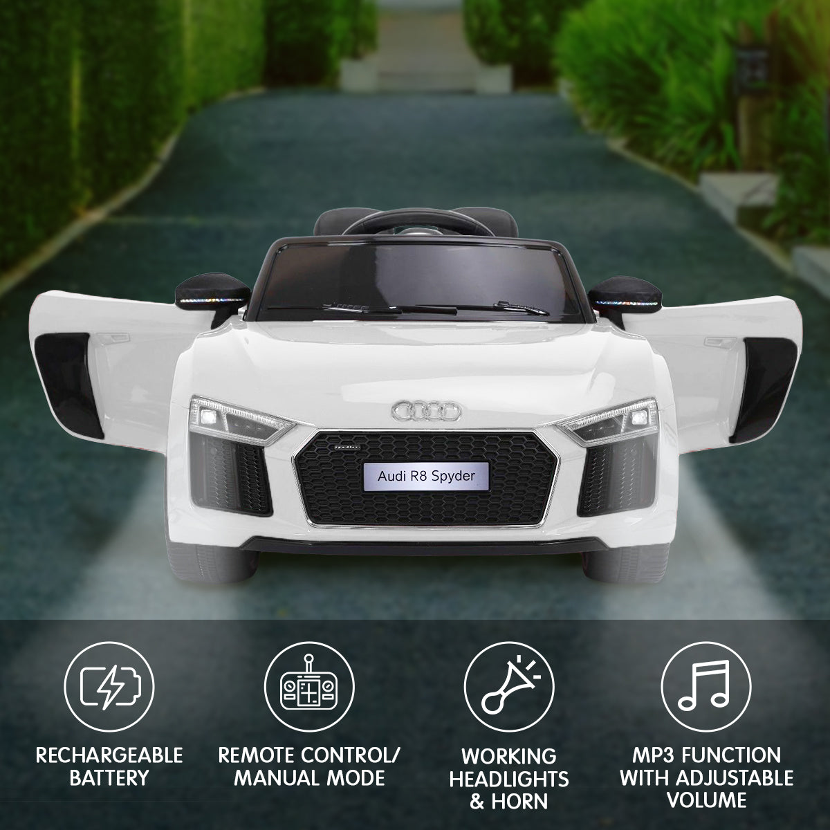 Audi R8 Spyder Licensed Kids Electric Ride On Car Remote Control - White