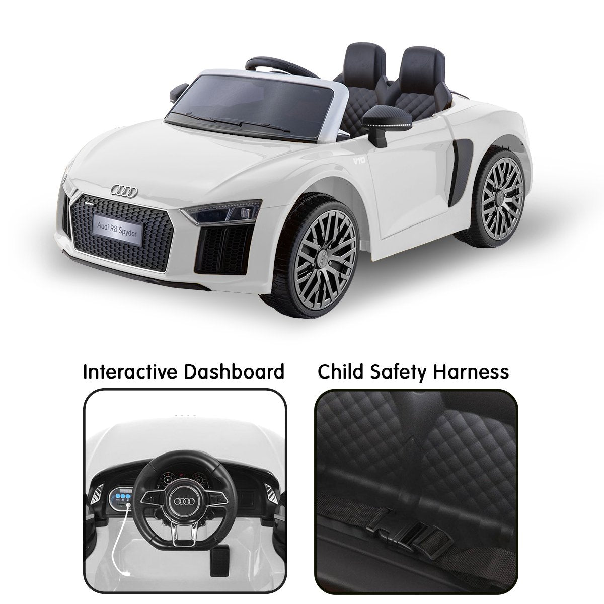 Audi R8 Spyder Licensed Kids Electric Ride On Car Remote Control - White