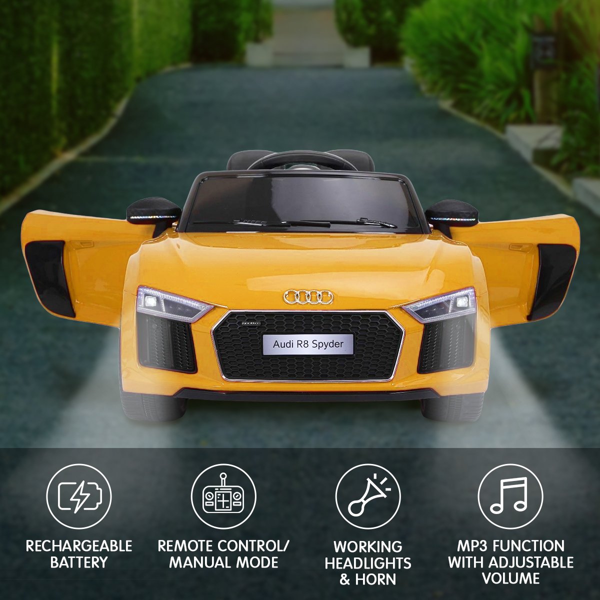 Audi R8 Spyder Licensed Kids Electric Ride On Car Remote Control - Yellow