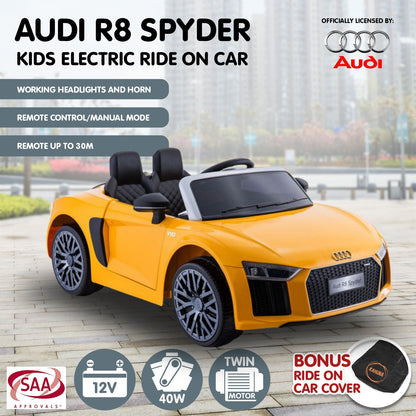 Audi R8 Spyder Licensed Kids Electric Ride On Car Remote Control - Yellow